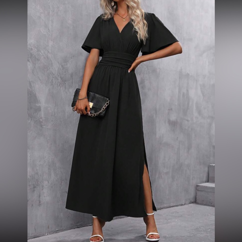 Boho butterfly sleeve slit thigh maxi dress